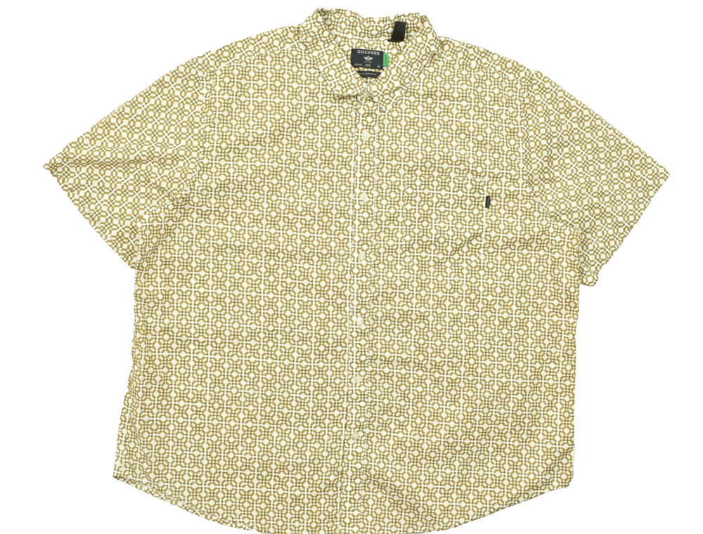 Dockers Men XXL Short Sleeve Button Down Shirt Geometric Pattern Mustard Yellow